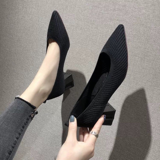 Sz 34-39 Giày chun mũi nhọn gót vuông 5cm