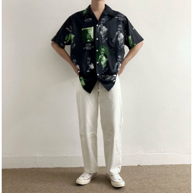Áo Sơ Mi Tay Ngắn Unisex Cổ Bẻ Phong Cách Hàn Quốc Freesize