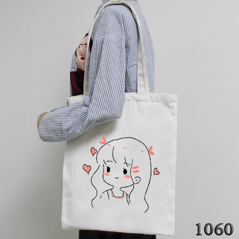 Túi Tote Túi Vải Canvas Kích Cỡ Lớn Phong Cách Hàn Quốc 1060 In Hình Girl Cute Baby Đeo Vai Đi Học Đi Du Lịch Cực Xinh