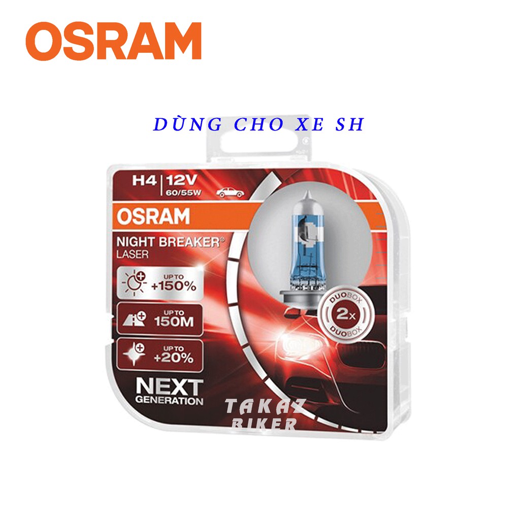 OSRAM H4 9003 HB2 64193NL Halogen Night Breaker Laser Next Generation 12V 60/55W P43t +150% Đèn Pha Xe Sáng