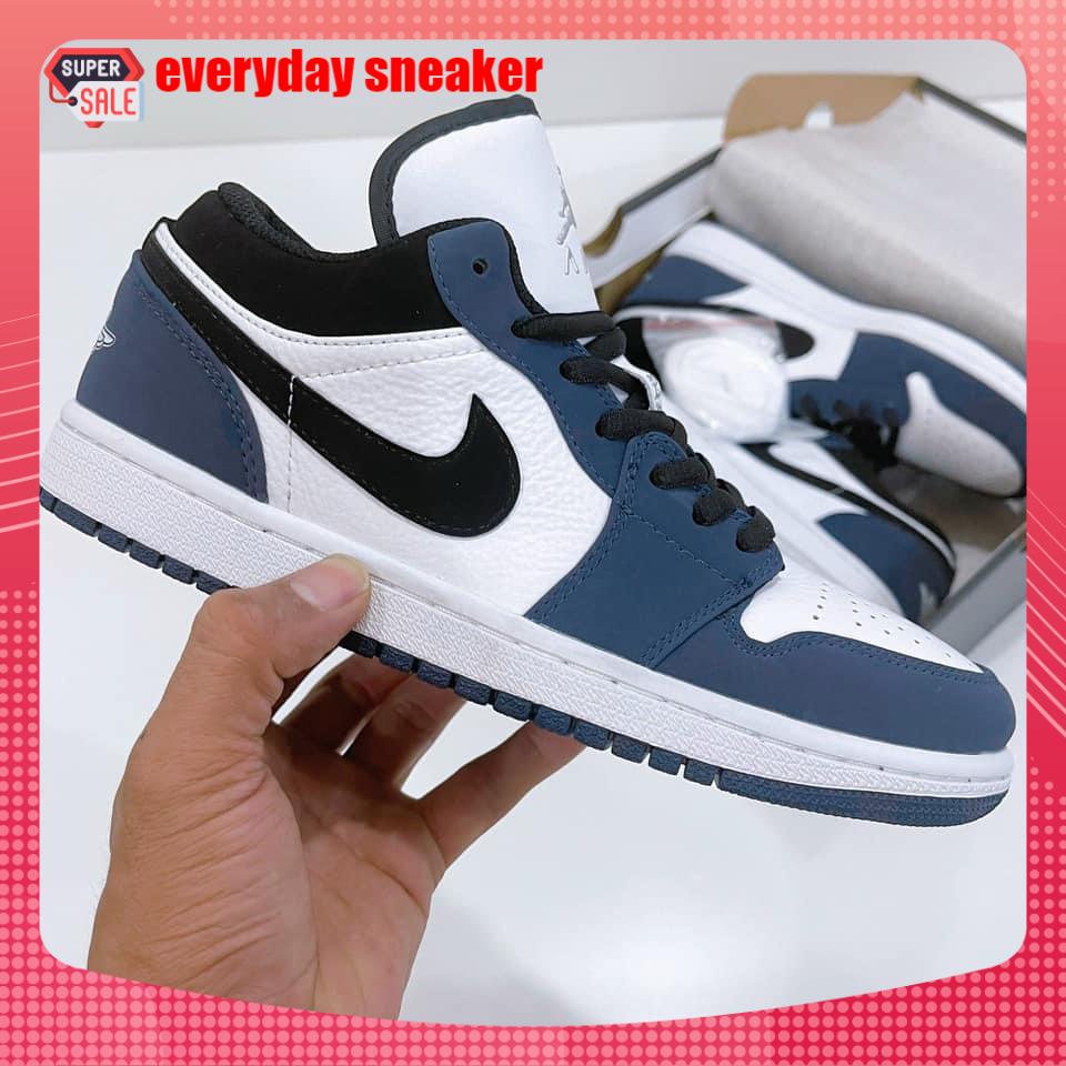Giày thể thao Jordan xanh Navy cổ thấp, giày sneaker JD1 low xanh tím than navi nam nữ đầy đủ Bill Box tặng kèm dây