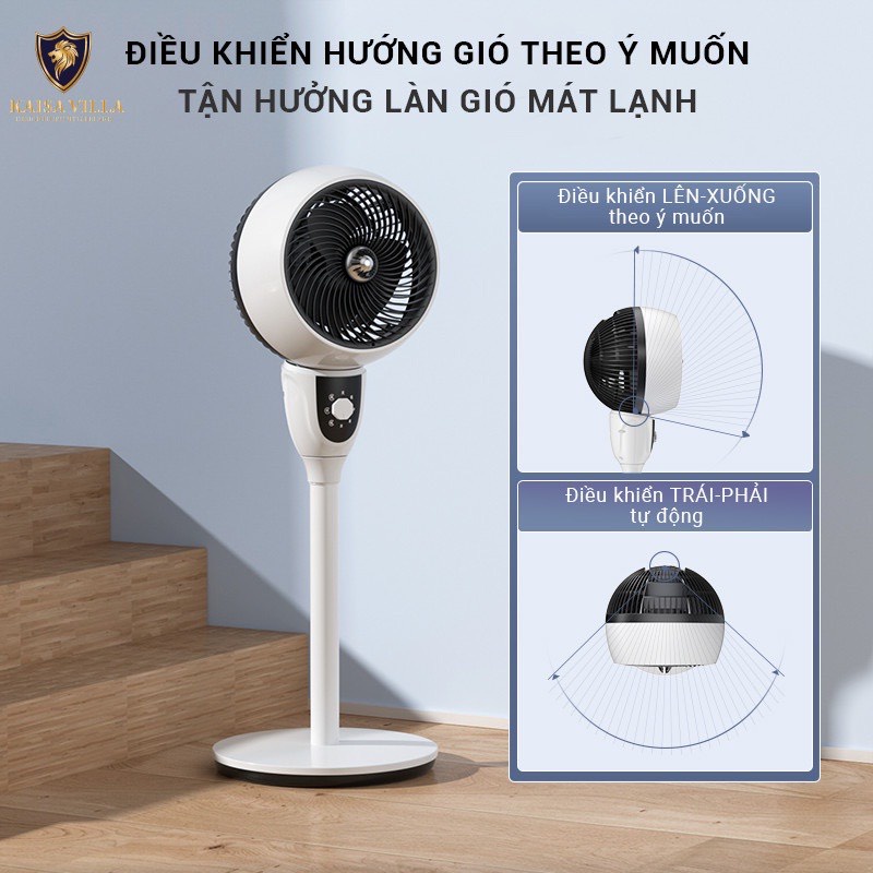 Quạt Cây Đứng Điều Khiển Từ Xa - Quạt Điện Xoay 90 Độ, 3 Chế Độ Gió Chính Hãng Kaisa Villa Model JD-8112