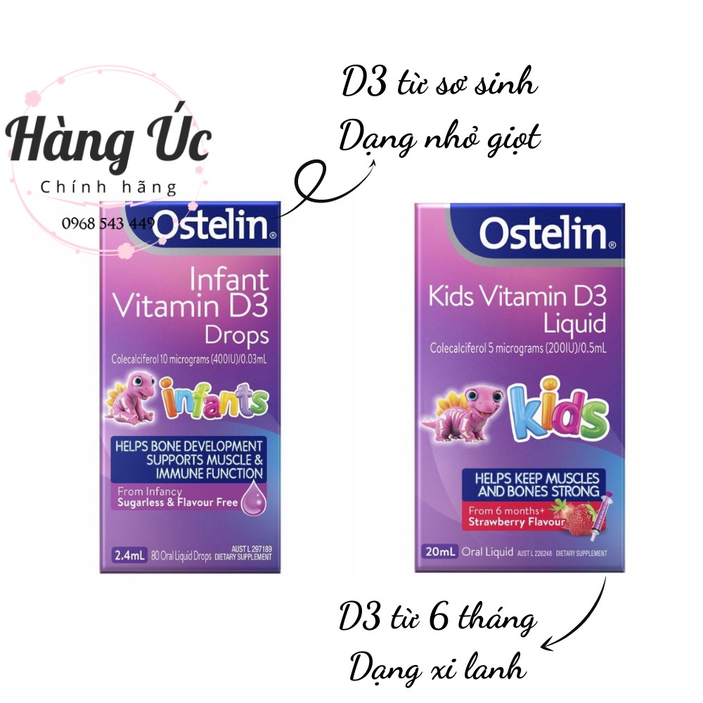 [Mã MKBC245 giảm 8% đơn 400K] Vitamin D3 liquid Ostelin 20ml - Vitamin D3 Drop 2,4ml Bổ Sung Vitamin D Cho Trẻ