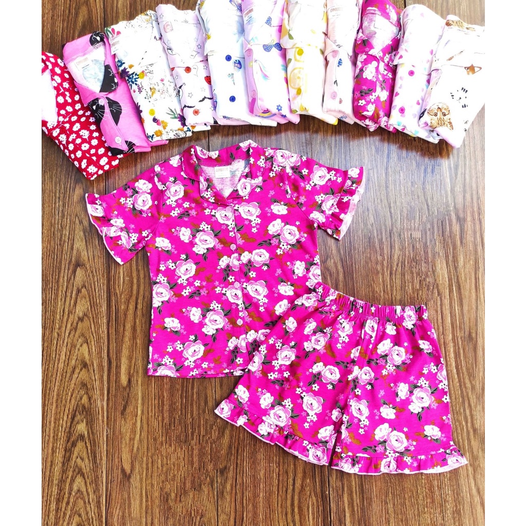 (bảng màu 1)Bộ đồ ngủ pizama cho bé gái sz đại 6-14T(18-38kg) chất cotton xuất mềm mát, thiết kế bèo tay cực đẹp, VNXK