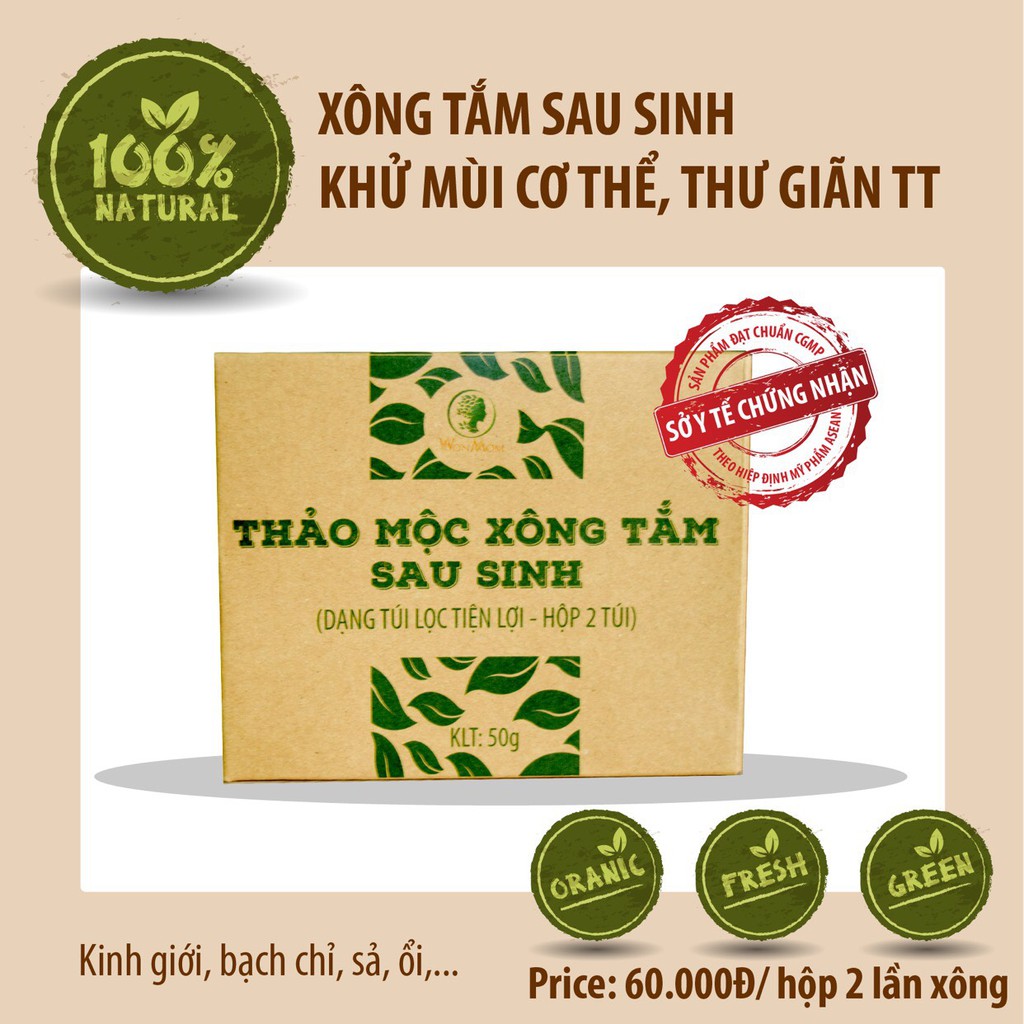 Thảo mộc xông tắm sau sinh WonMom hộp 2 túi.