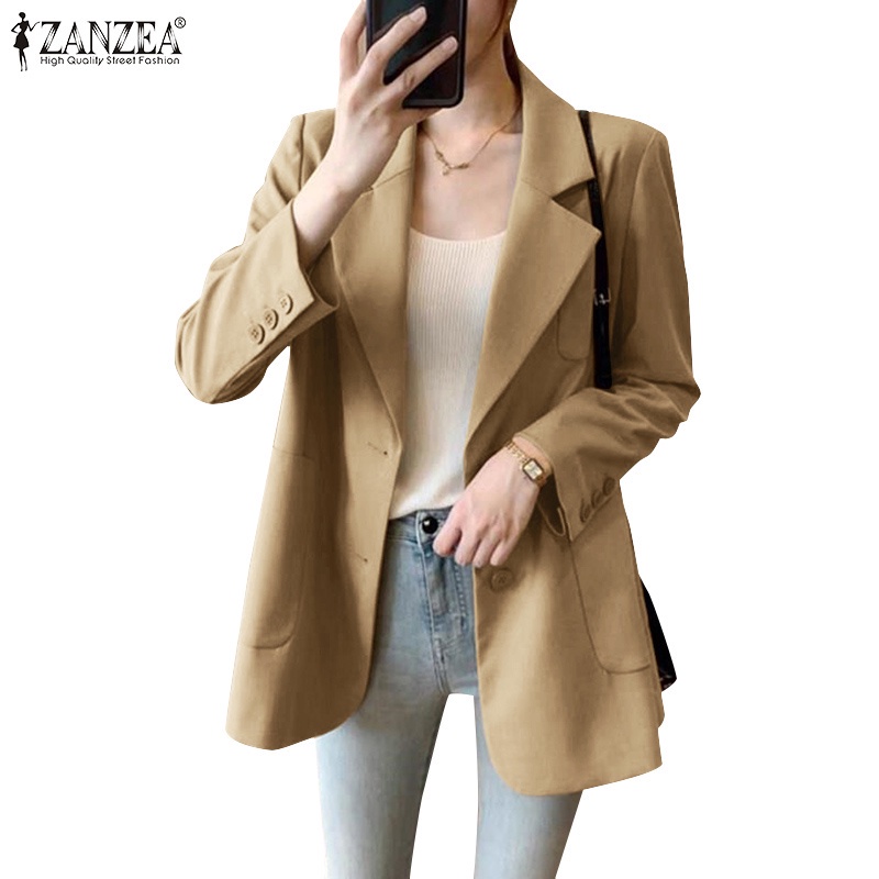 Áo khoác ngoài ZANZEA tay dài dáng rộng cổ áo bẻ phong cách công sở cho nữ