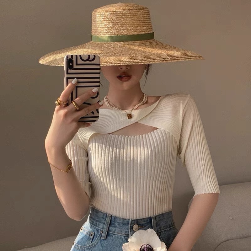 áo len dệt kim kiểu xoắn chéo giữa (8743#)