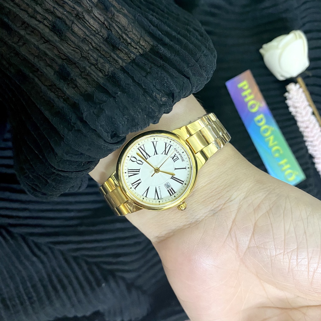 Đồng hồ nữ dây kim loại mặt kính chống xước sapphire Sunrise 2133 2133SA SL2133LK trắng