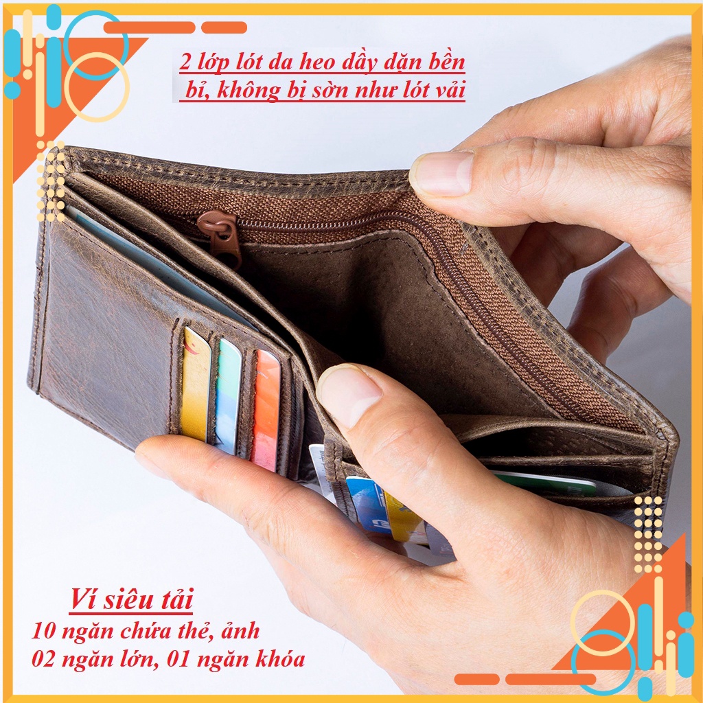 Ví nam da bò sáp cam kết chất lượng,da bò thật 100%, rất nhiều ngăn chứa, bỏ vừa giấy tờ xe cũ