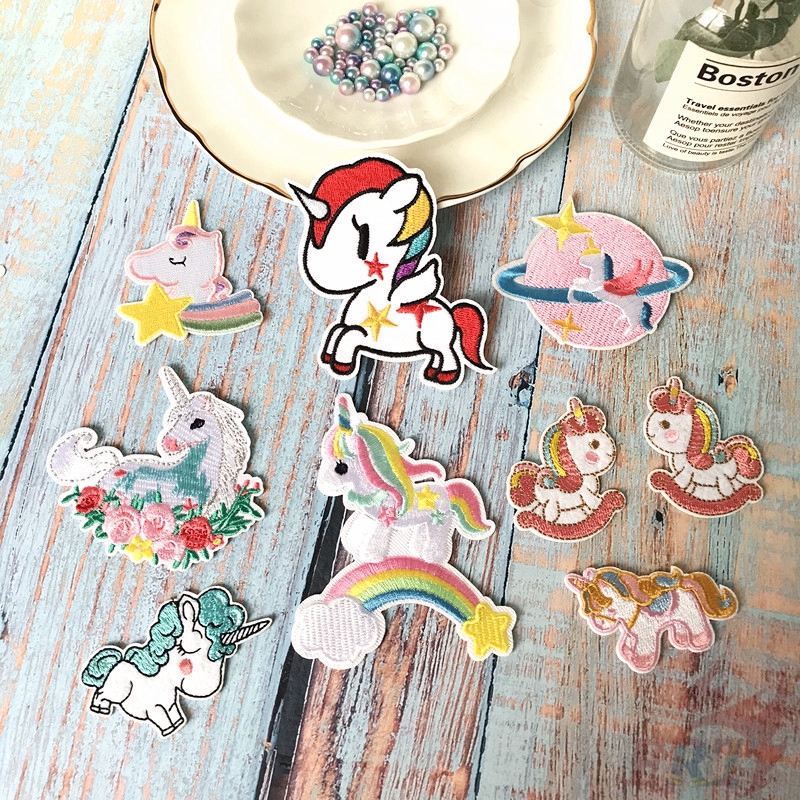 Miếng vá hình kỳ lân cầu vồng nhiều màu 01-9 tuỳ chọn ủi/may quần áo tự làm