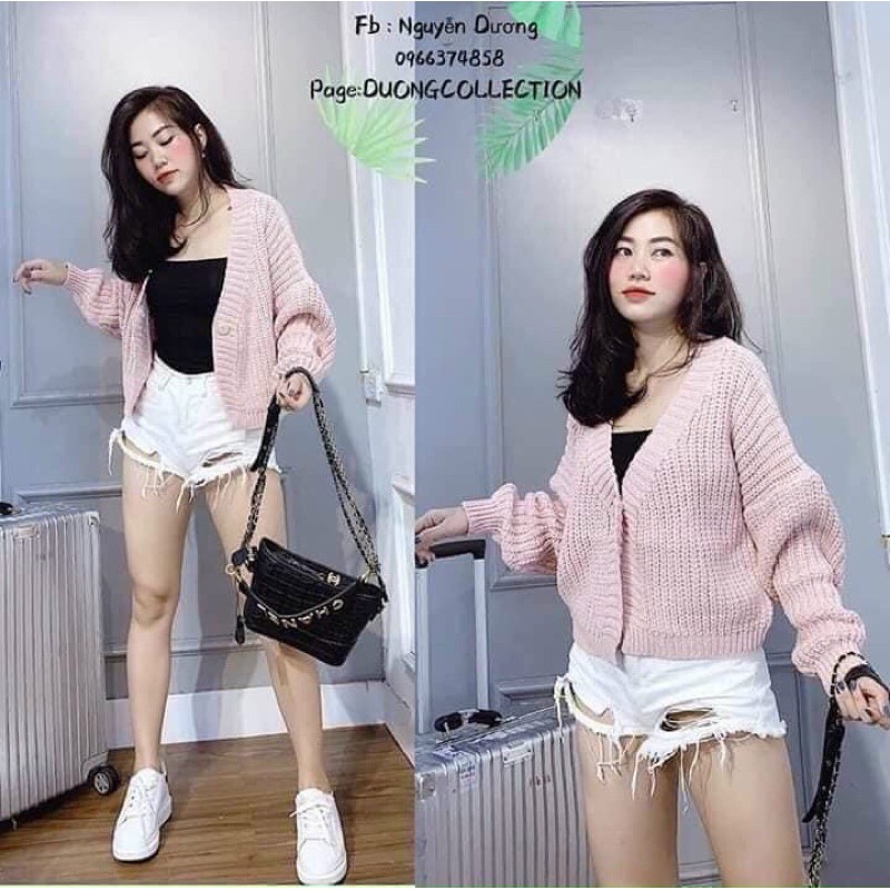 Áo khoác len cardigan có bigsize áo khoác len Quảng Châu dày ấm 1 khuy cổ tim cánh rơi | BigBuy360 - bigbuy360.vn