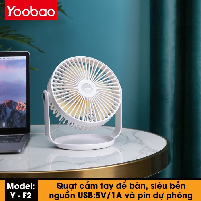 Quạt Mini Cầm Tay Hoặc Để Bàn Sử Dụng Trên Xe Hơi Yoobao F2 Sử Dụng Nguồn Usb, Có Thể Xoay 360 Độ Với 3 Chế Độ Gió