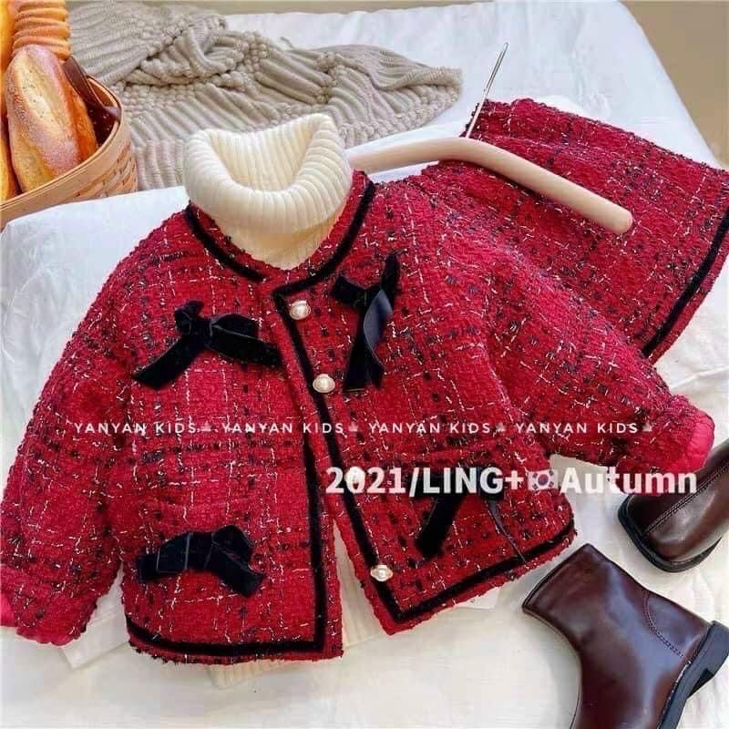 Set  dạ đỏ nơ bé gái 2023 về