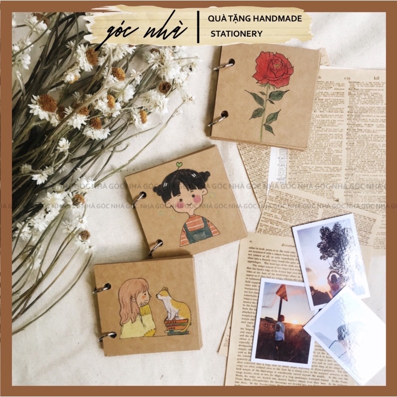 [Mã SKAMLTSM9 giảm 10% đơn 99K] Sổ scrapbook album mini bìa vẽ tay dán hình ảnh handmade xinh xắn Góc Nhà gocnha