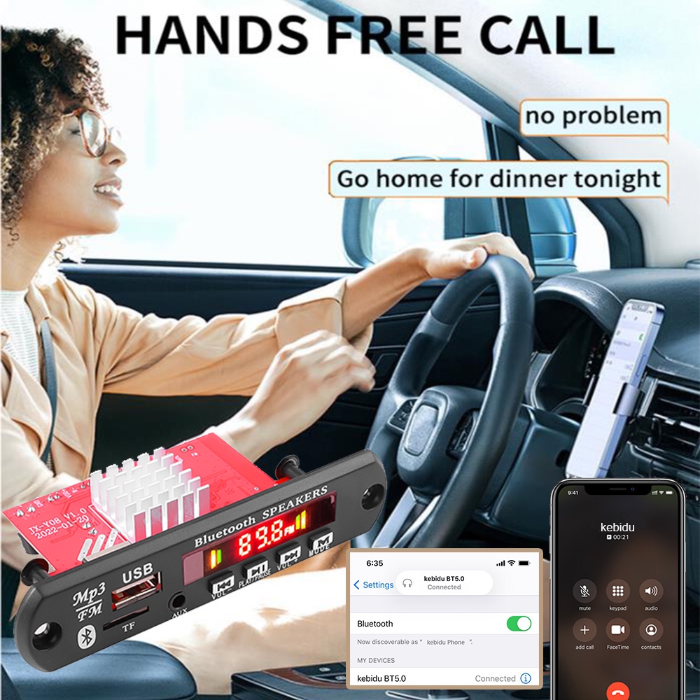 Bảng Mạch Khuếch Đại Âm Thanh 120W Bluetooth V5.0 MP3 Dc 8V-24V Usb Fm Aux Cho Xe Hơi