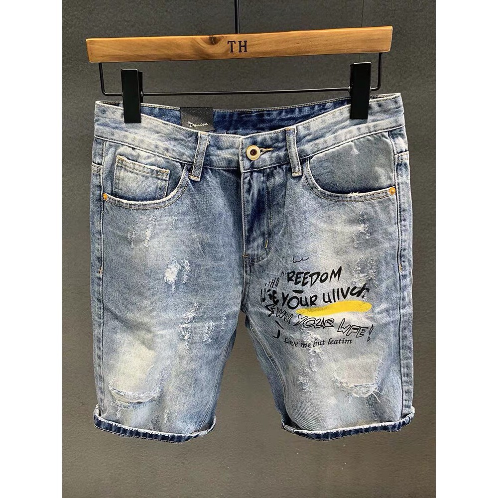 Quần Short Nam rách phối chữ quần short jean nam cao cấp ms108 shoptwo 😘