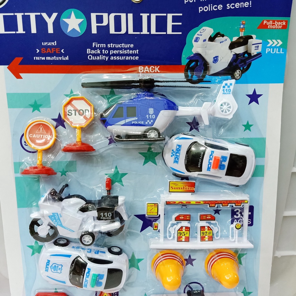 Hộp 10 xe ô tô đồ chơi cứu hỏa, cảnh sát, quân sự, máy bay, xe tăng cho các bé trai