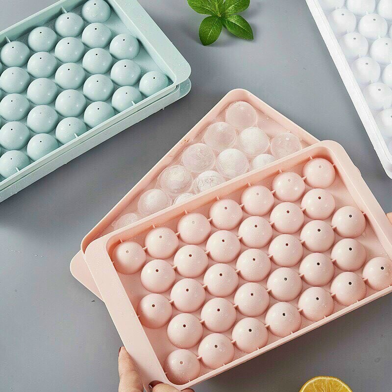 Khay làm đá, khay đá tròn thông minh có nắp đậy hình viên bi 33 viên, Khuôn làm thạch hoa quả hình bi tròn ngộ nghĩnh