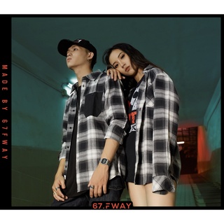 [By 67.FWAY☆]CARO SHIRT / Sơ mi Flannel kẻ xám đen Unisex
