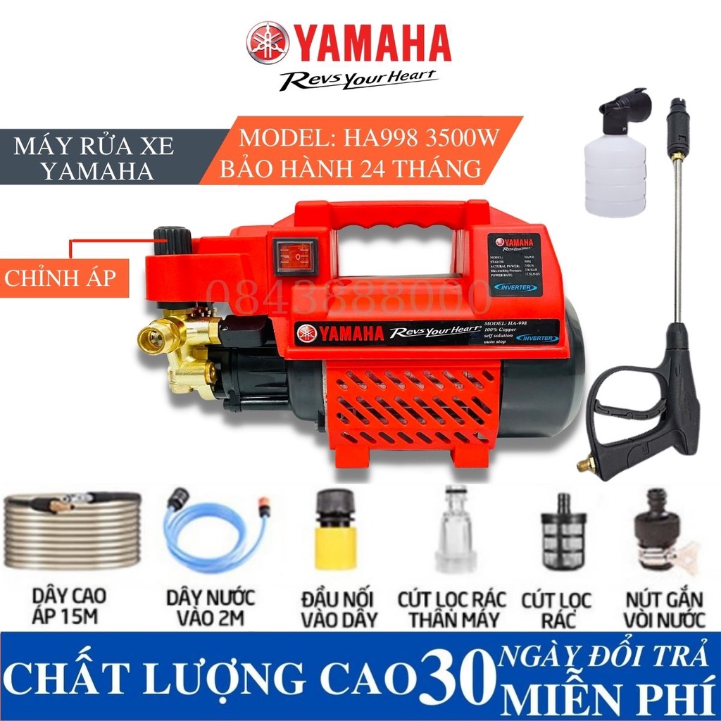 Máy rửa xe áp lực cao YAMAHA - YA998 công suất 3500W tặng kèm bình tạo bọt tuyết - Máy xịt rửa gia đình Yamaha.