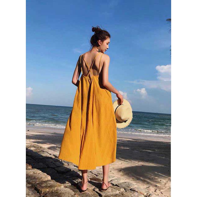 Đầm Maxi Đan Dây 2 màu (Đen, vàng) - Đầm_maxi_hở_lưng | BigBuy360 - bigbuy360.vn