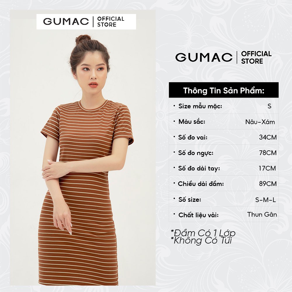 Đầm thun nữ ôm body GUMAC chất liệu sọc ngang, tay ngắn sexy DB303