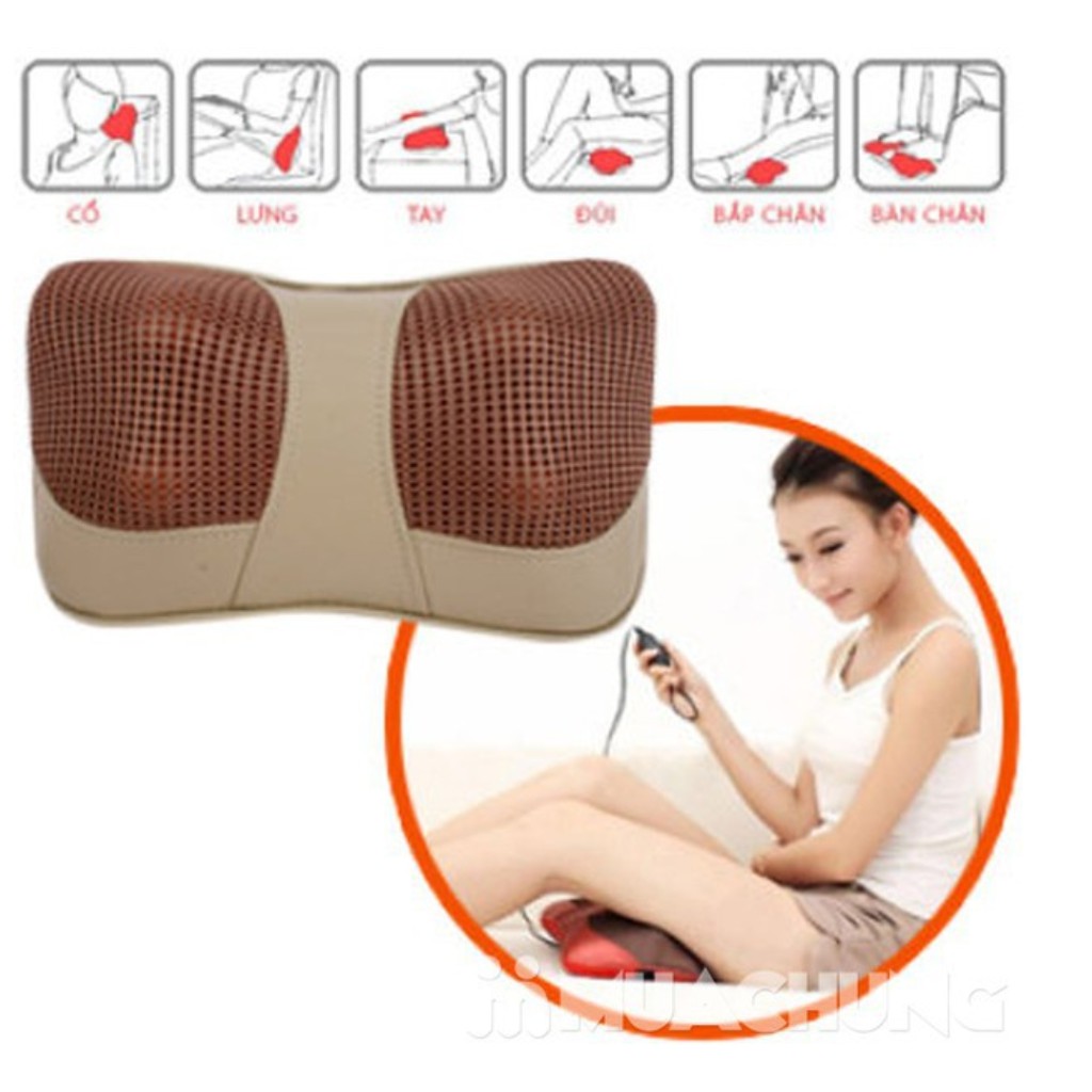 Gối massage hồng ngoại Nhật Bản da sang trọng cho ô tô - Onboard multi-function Shiatsu Massage Pillow, AKIKO Q-021