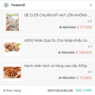 Combo 2 dẻ 400+óc chó 400+hạnh nhân trần 400 khách ngày 12/1