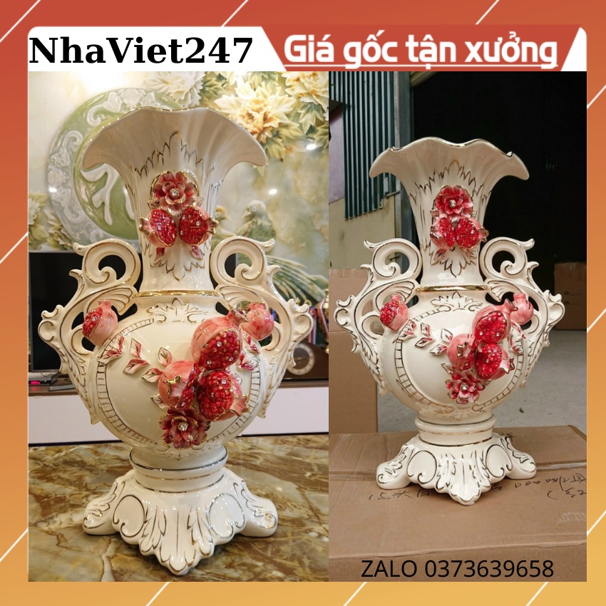 Lọ Hoa-Bình Cắm Bông Bằng Gốm Sứ Trắng Vẽ Vàng-Gốm Quảng Châu,Vật trang trí Decor Bàn,Tủ,Kệ,đẹp,giá rẻ,quà tặng ý nghĩa