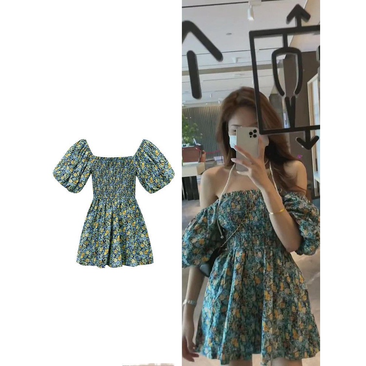 Hot! | Jumpsuit Trễ Vai Tay Phồng In Họa Tiết Hoa Xinh Xắn Thời Trang Cho Nữ