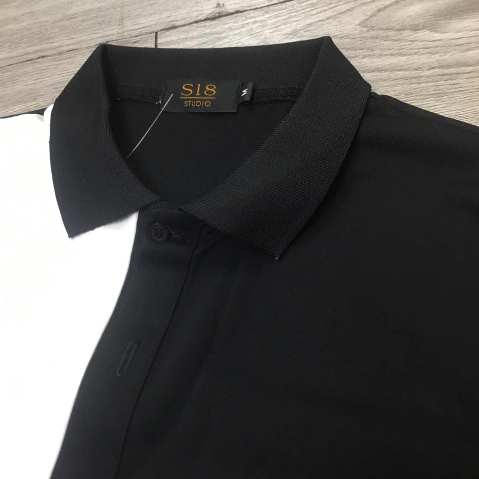 Áo polo nam cổ bẻ, áo thun nam polo vải cá xấu cotton tay lỡ phối màu đen trắng P02
