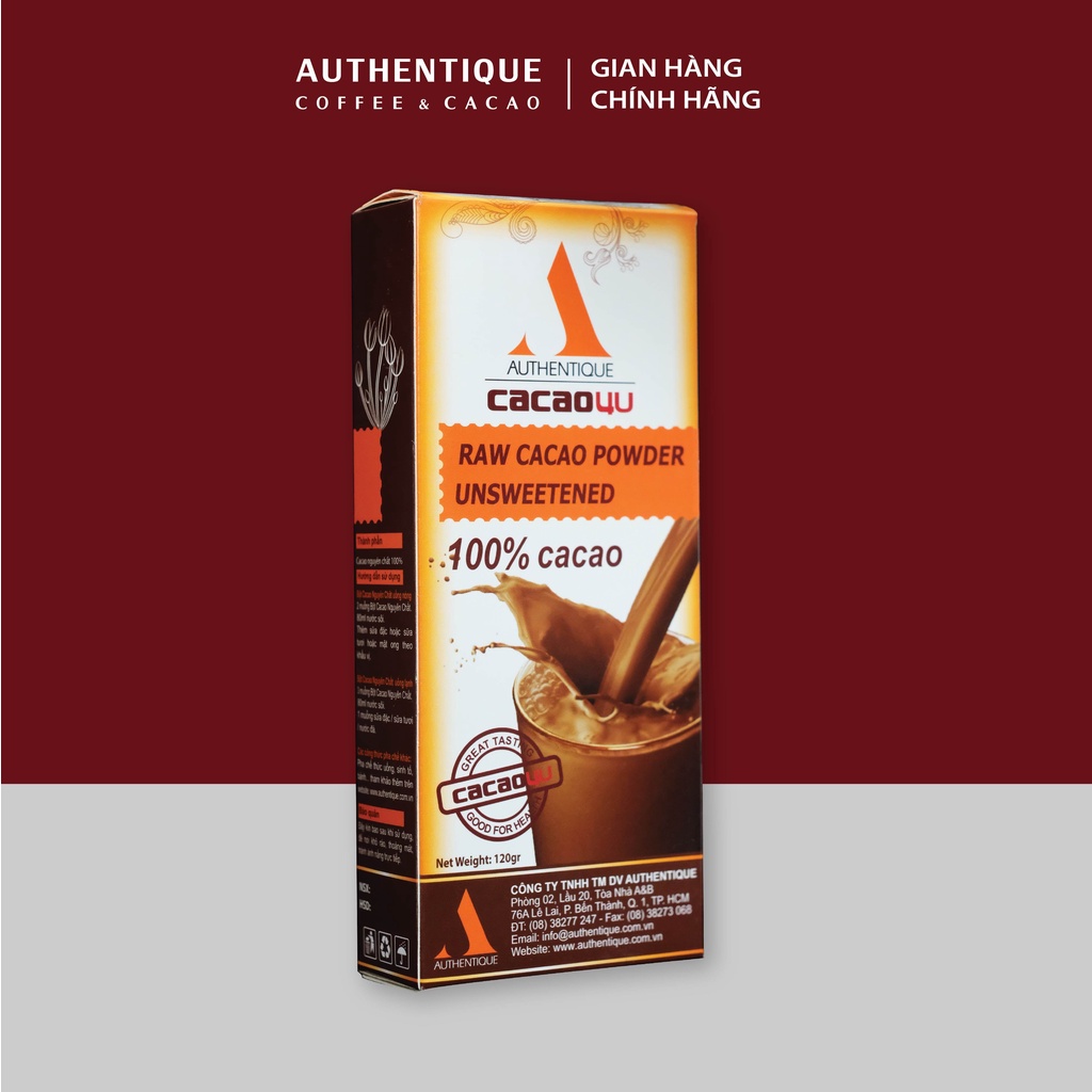 Bột Cacao Nguyên Chất Không đường 120gr - Hỗ trợ giảm cân - Tốt cho sức khỏe |Authentique Cacao