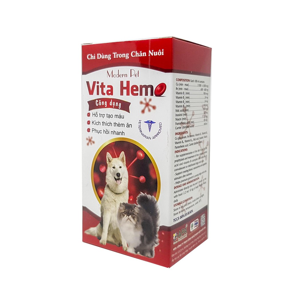 Siro Bổ Máu Kích Thích Khoái Ăn MODERN PET - VITAHEMO 100ml chuyên dùng cho thú cưng chó mèo