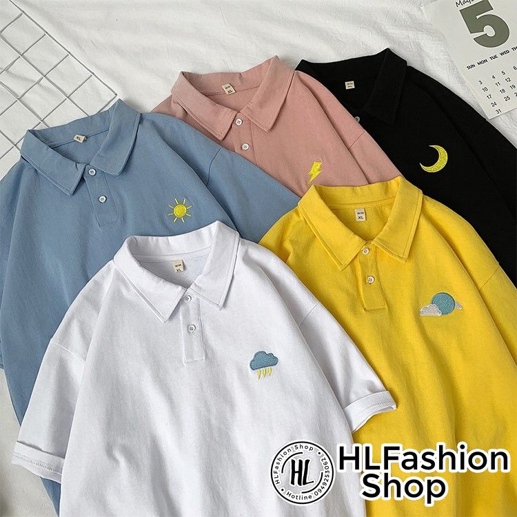 Áo polo thun cổ trụ 5 màu thêu hình icon Thời Tiết, áo thun size có cổ HLFashion