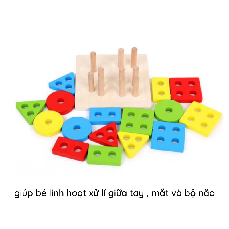 Đồ chơi gỗ thả hình trụ 4 khối AIQ nhiều màu sắc kích thích tư duy và phát triển trí não cho bé