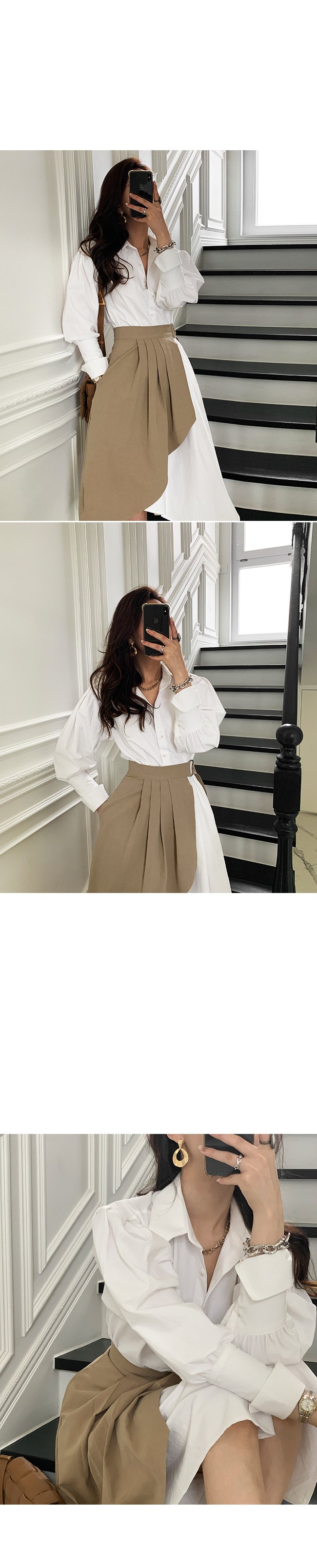 Váy sơ mi + belt xếp li trang trí bên ngoài phong cách Hàn Quốc | BigBuy360 - bigbuy360.vn