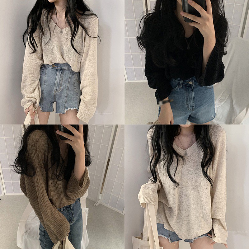 Áo dệt kim mỏng dài tay dáng rộng thời trang mùa hè dành cho nữ | BigBuy360 - bigbuy360.vn