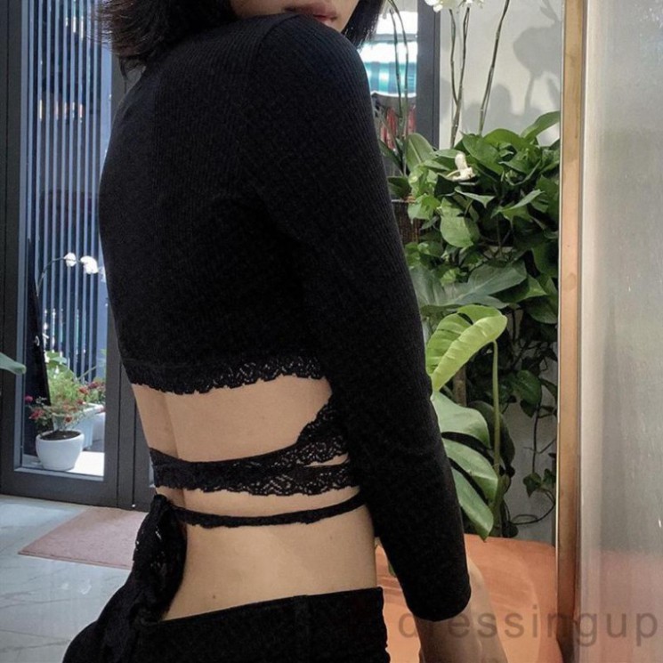 🎋🎋Áo crop top khoét sâu cổ chữ V viền ren dài tay cho nữ -Aó Body🎋 Vải Đẹp🎋🎋