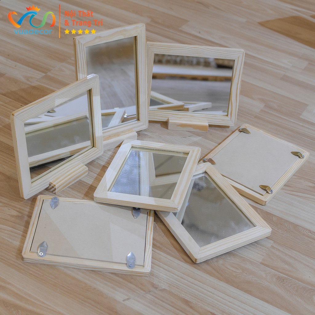 ( HỎA TỐC 1-2H) Gương Trang Điểm Để Bàn Vuadecor Phong Cách Hàn QUốc Khung Gỗ - Mini Mirror