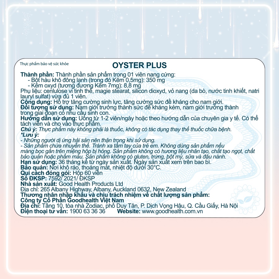 Viên uống Tinh chất hàu Goodhealth Oyster Plus 30v tăng cường sinh lý nam, hỗ trợ sinh sản