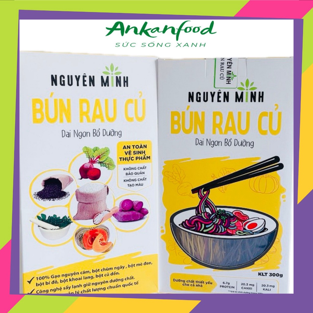 Bún rau củ Nguyên Minh hộp 300gram, Mì rau củ sợi nhỏ dai bổ sung dinh dưỡng, ANKANFOOD