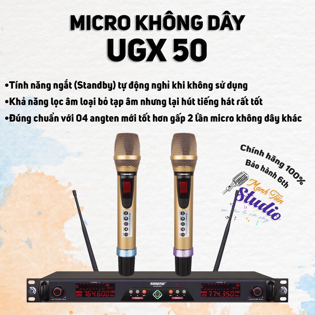 [MẪU MỚI] Micro karaoke UGX50 không dây, hát karaoke gia đình, Board đỏ, 4 anten - cao cấp 5.0 có led hiển thị