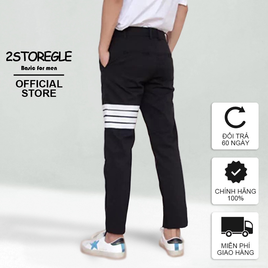 Quần Tây Nam Đen Trơn Sọc Đùi 2STOREGLE Kiểu Dáng Slim Chất Tuyết Mưa Mềm Mịn