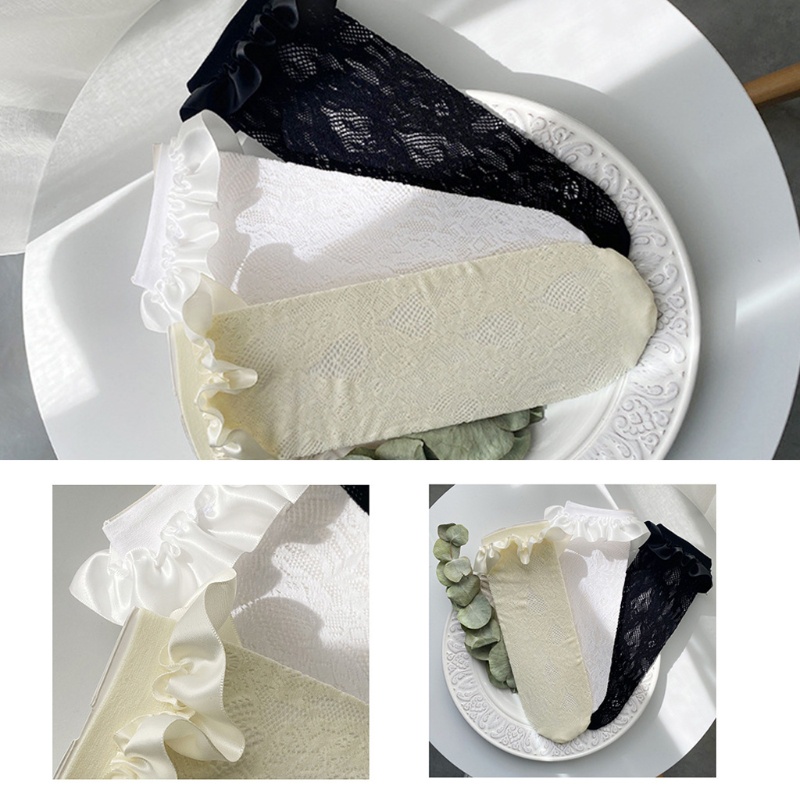 Đôi Vớ Lưới Bằng Vải Satin Phối Ren Hoa Phong Cách Harajuku Nhật Bản Dành Cho Nữ