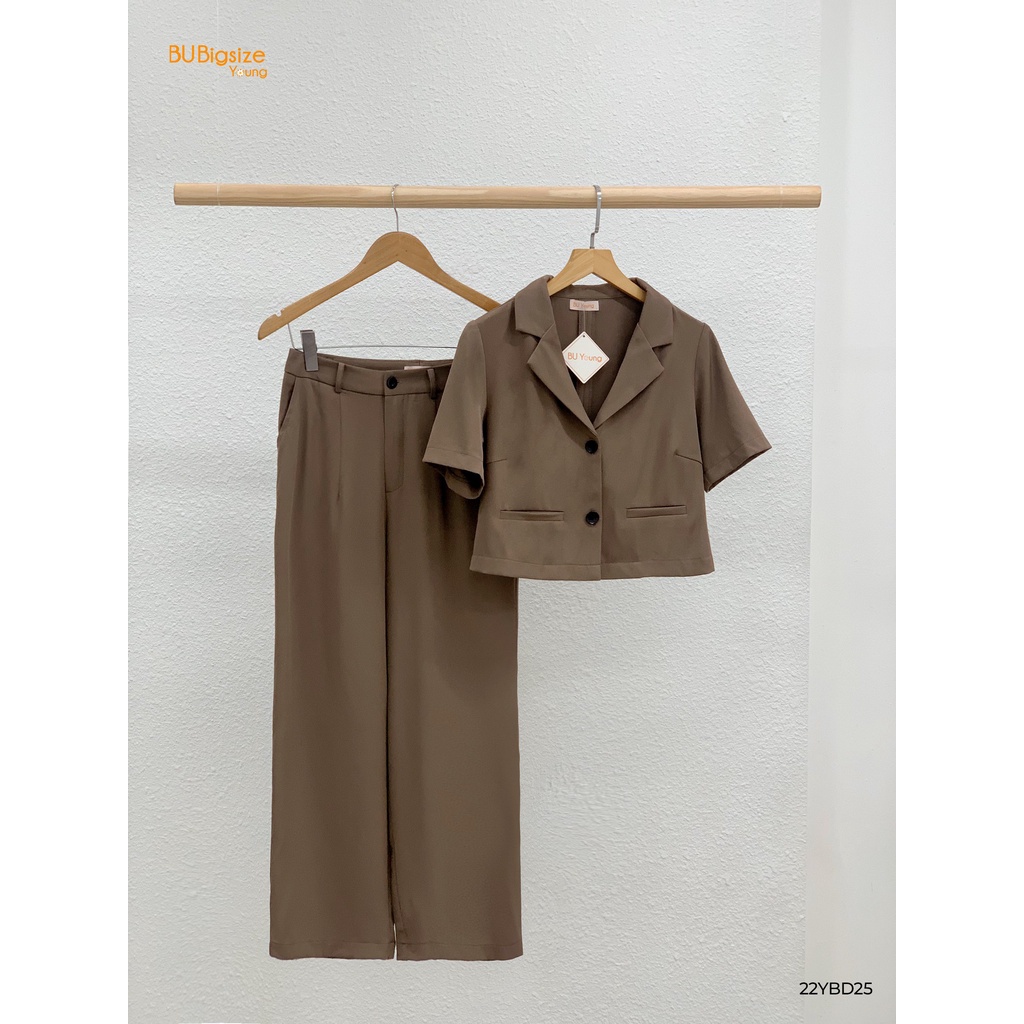 Set áo cổ bẻ dáng ngắn + Quần ống rộng BIGSIZE (55kg đến 95kg) - 22YBD25 - [BU Bigsize Young]