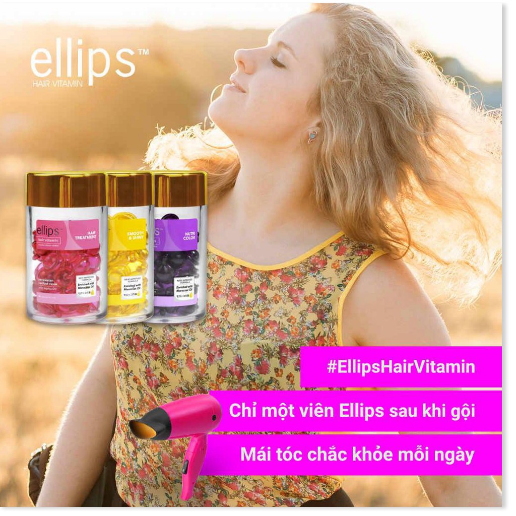 Serum dầu cá Ellips viên dưỡng tóc Ellips Hairs Vitamin vỉ 6 viên phục hồi tóc giữ màu tó