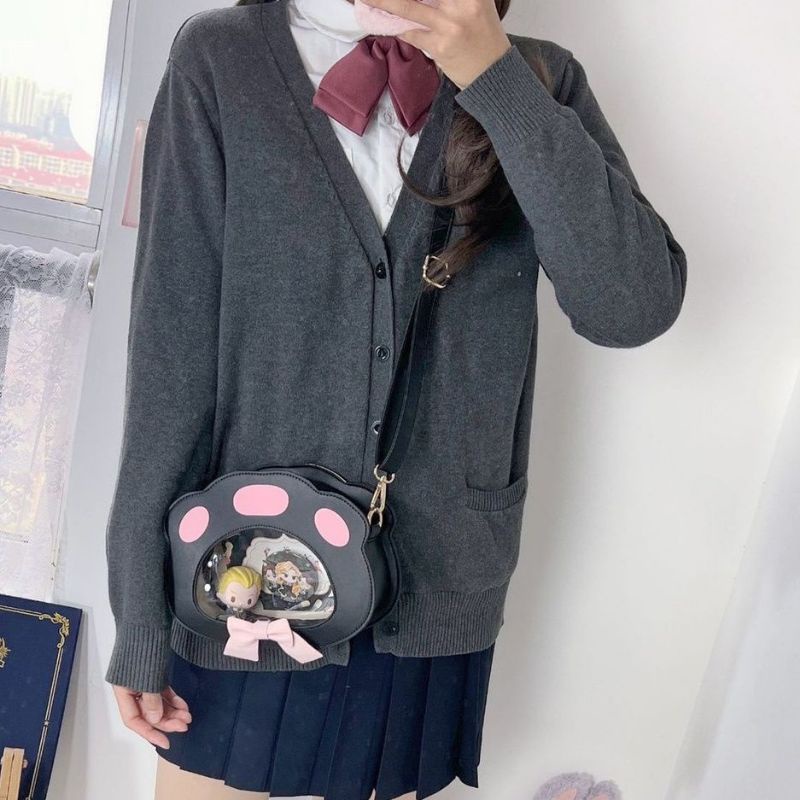 Túi đeo chéo itabag hình chân mèo da PU trong suốt dễ thương instagram jk lolita