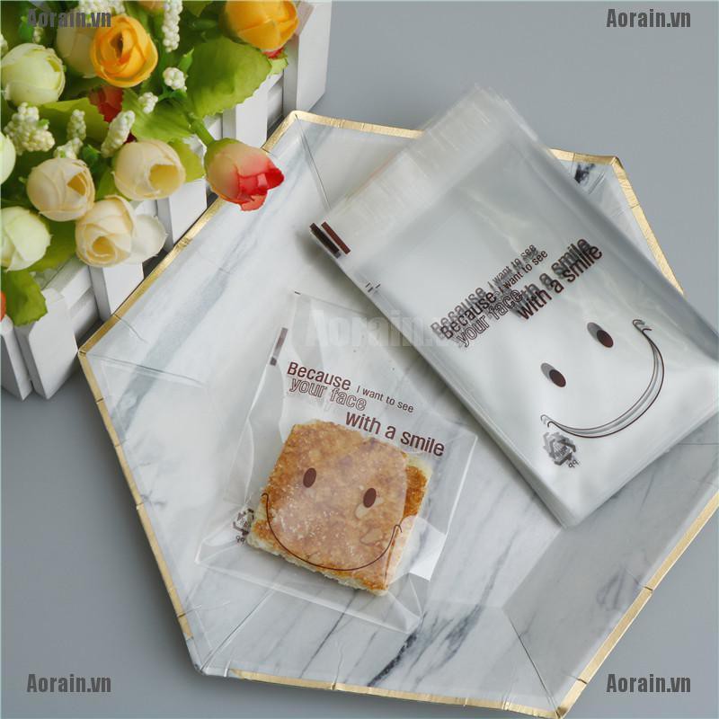 Set 100 Túi Nhựa Đựng Bánh Quy Hình Mặt Cười Dễ Thương