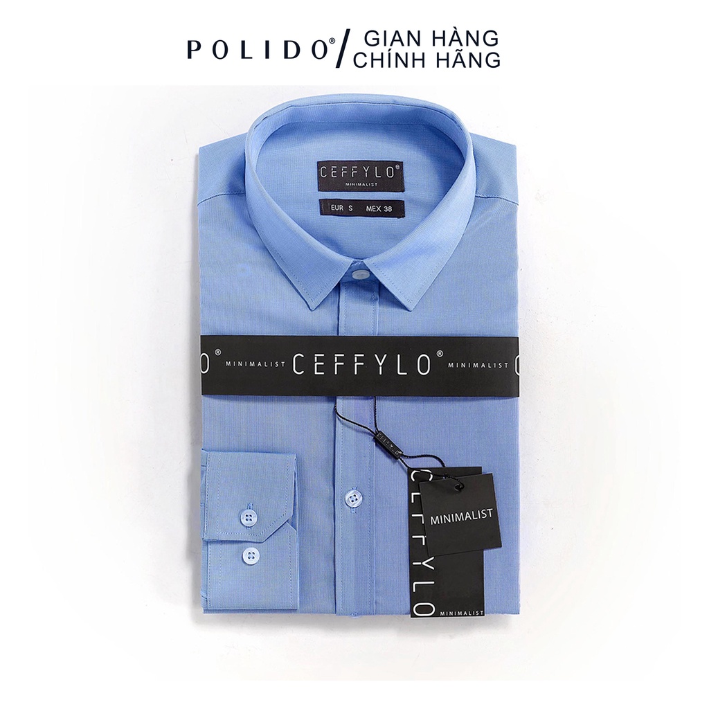 Áo Sơ Mi Nam Trơn CEFFYLO xanh da trời nhạt vải Cotton thấm hút, chống nhăn form Slimfit