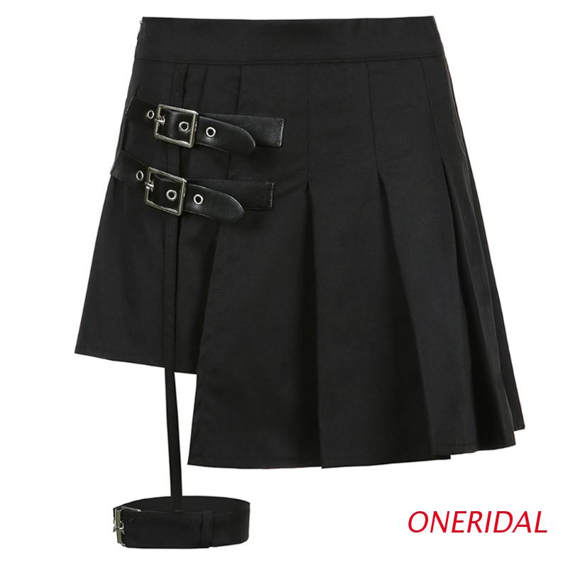 Oneri Quần Short Giả Váy Xếp Ly Lưng Cao Phối Thắt Lưng Phong Cách Gothic Punk Dành Cho Bạn Nữ